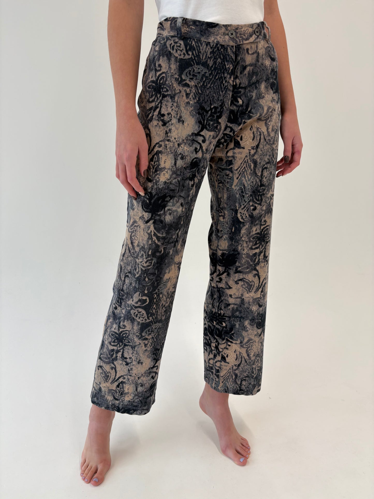 Pantaloni premium din corduroy jeans blue și camel în croi drept