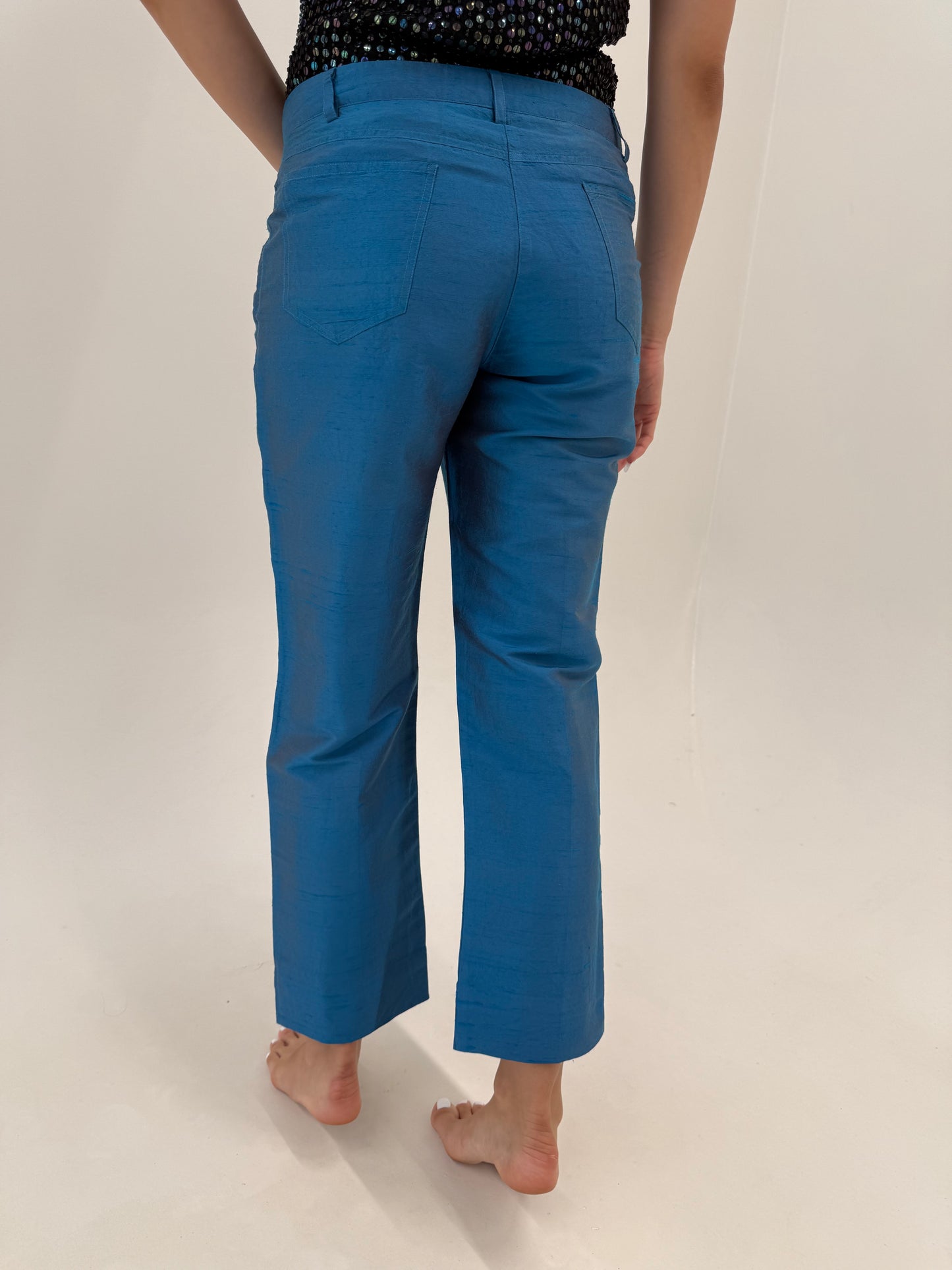 Pantaloni din mătase naturală dupioni perlata excepțională petite