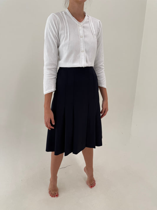 Fustă plisată midi Navy blue din twill extrafin de lana