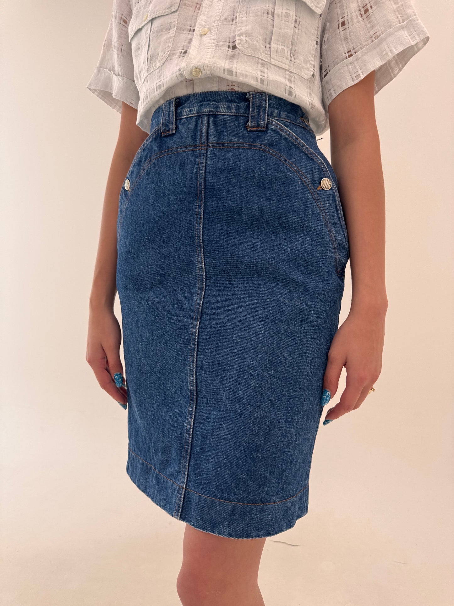 Fustă vintage luxury Krizia din Jeans în croi extrem de chic creion