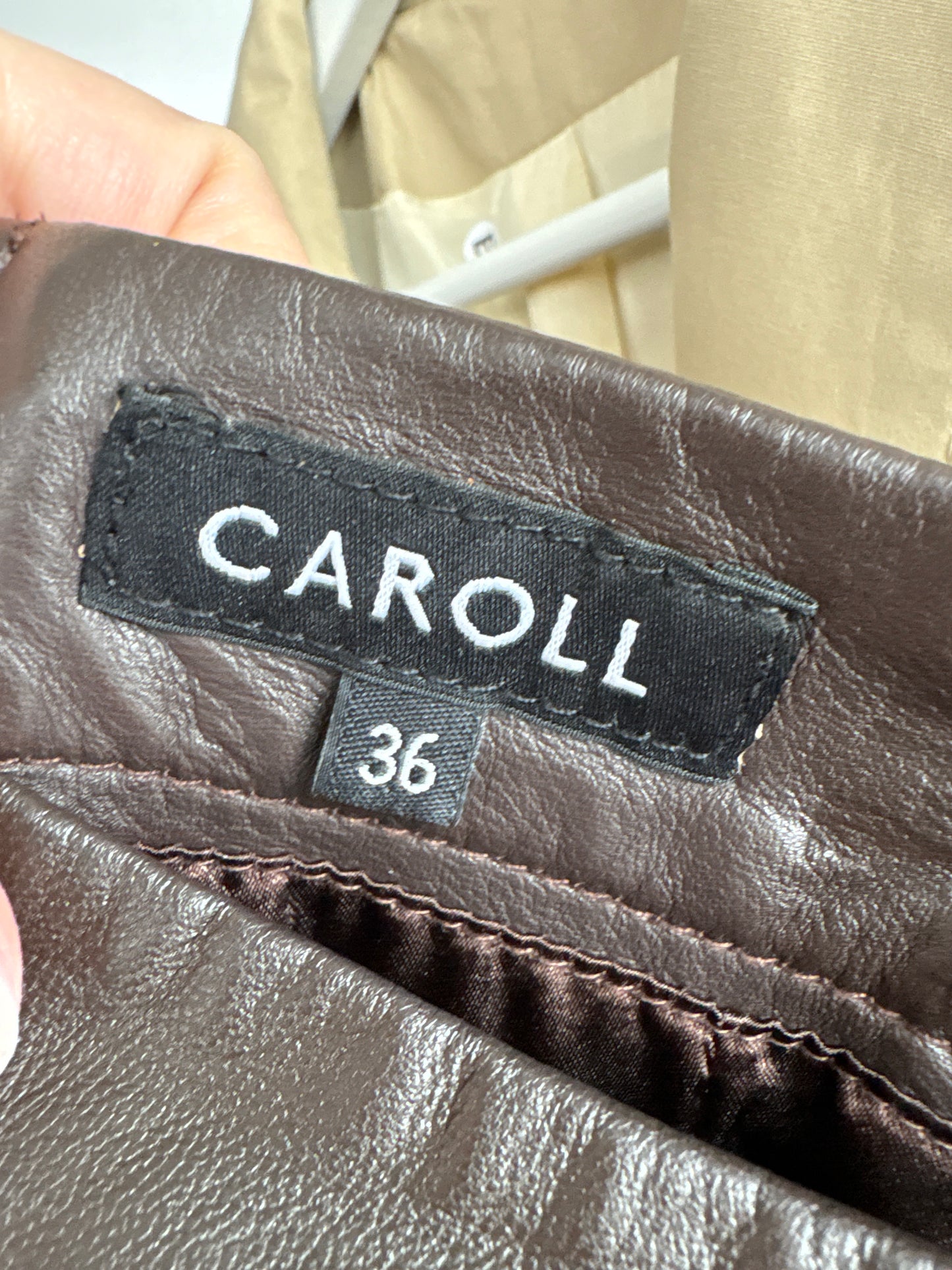 Fustă din piele naturală dark chocolate brown cu buzunare în croi ușor A-line