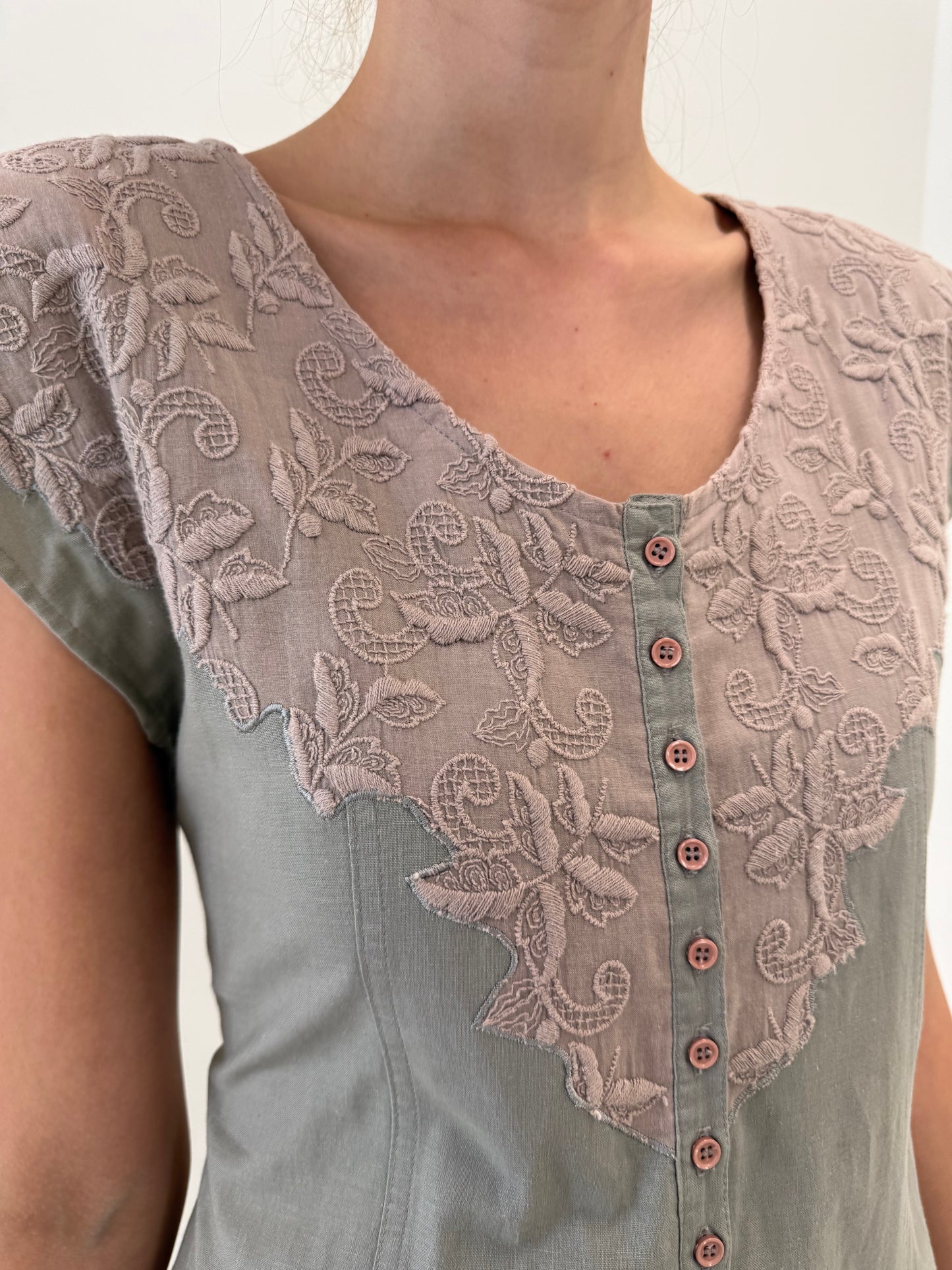 Rochie maxi Sage green new old stock nouă cu etichetă din canvas de bumbac