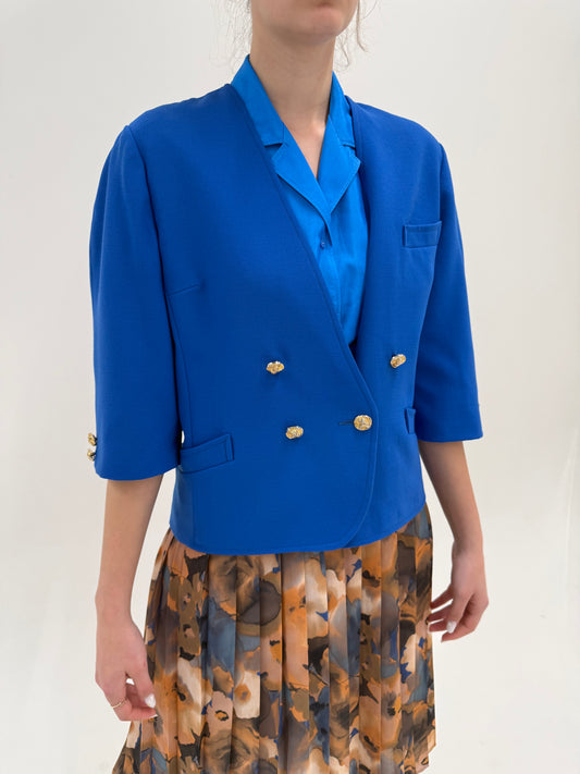 Sacou albastru regal cu nasturi metalici aurii în croi minimalist