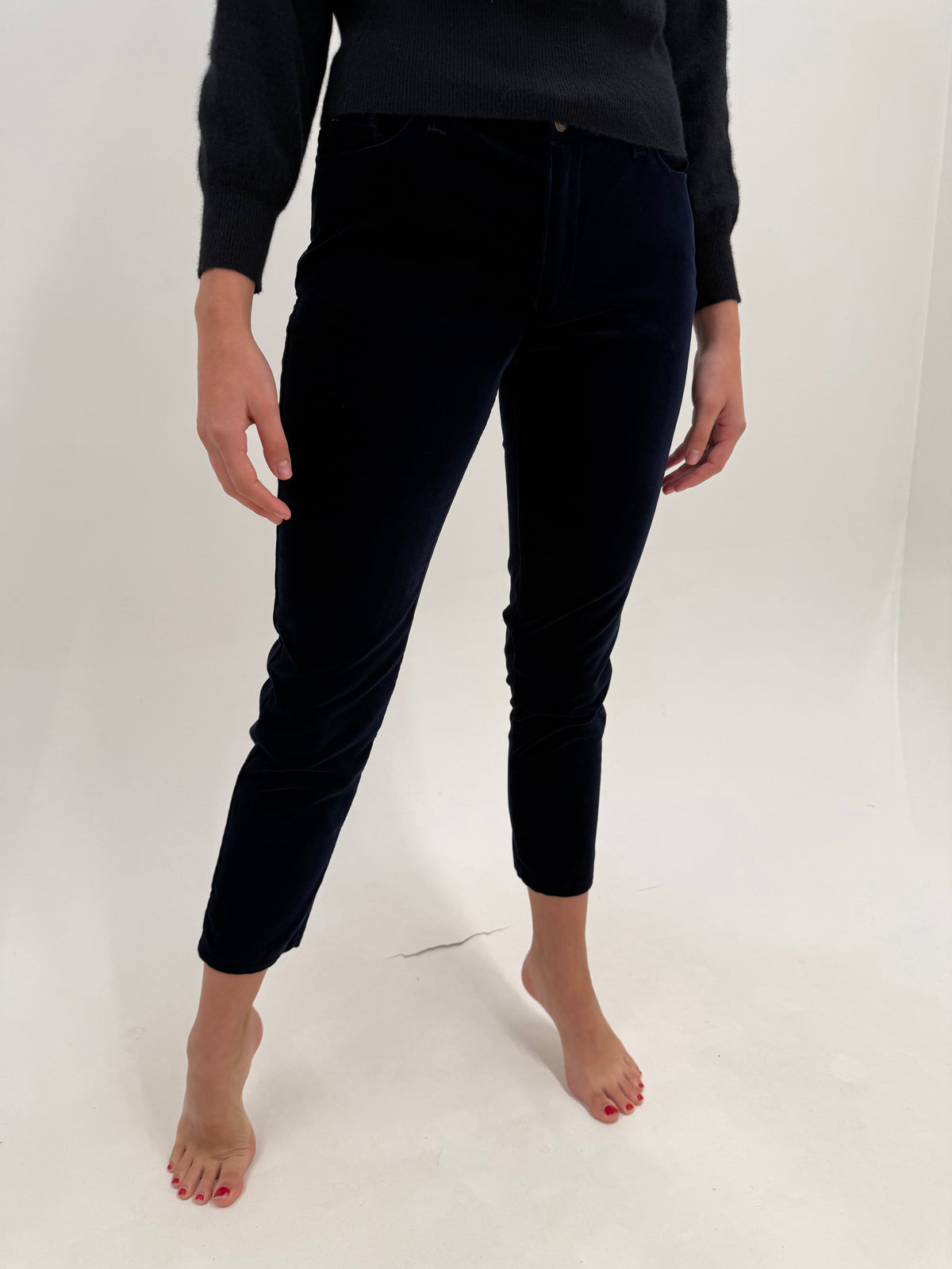 Pantaloni Armani petite albastru cerneală cu catifea de bumbac ultra confort