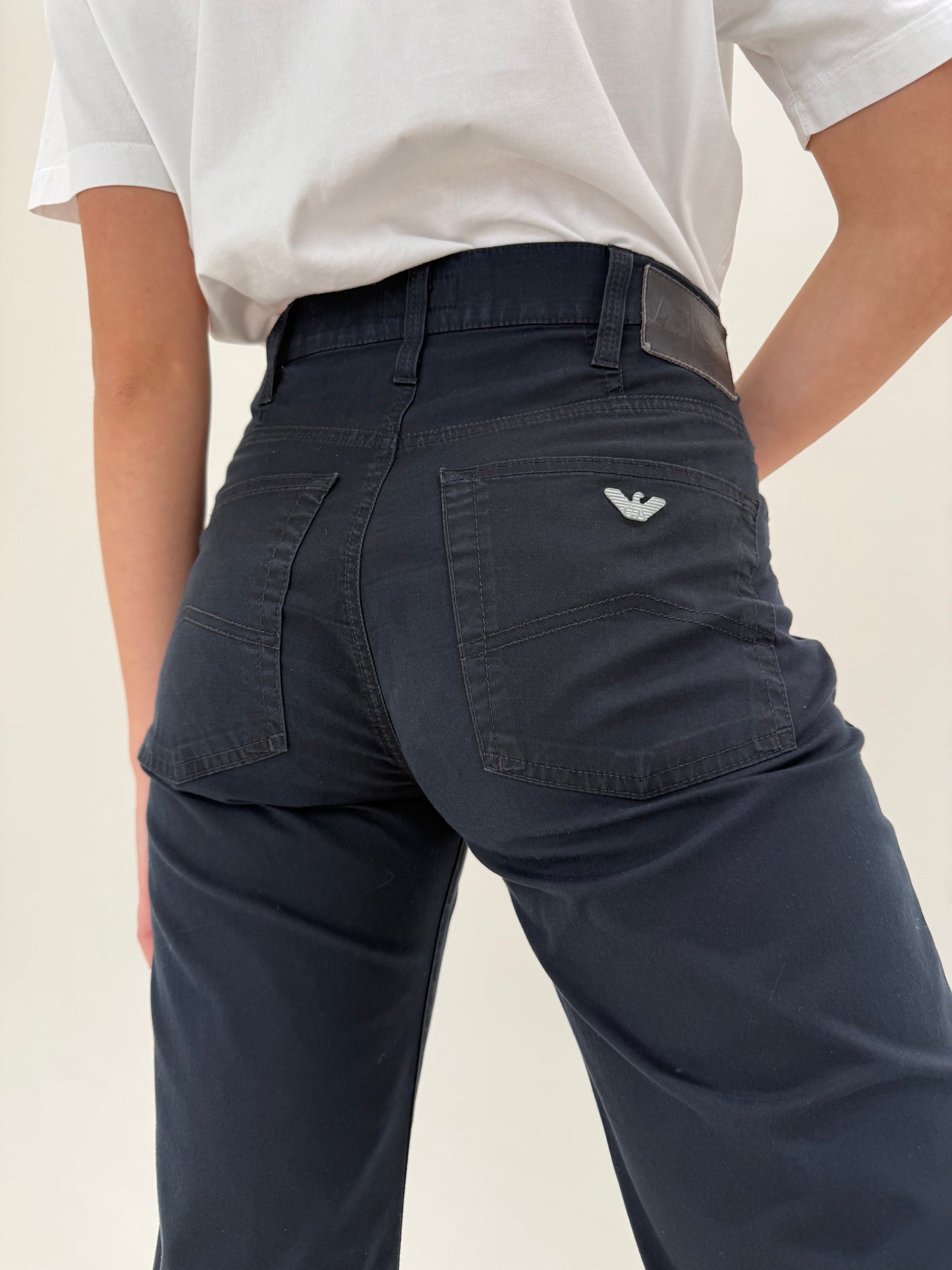 Pantaloni Armani de vară negri din bumbac modelatir straight leg ultra confort