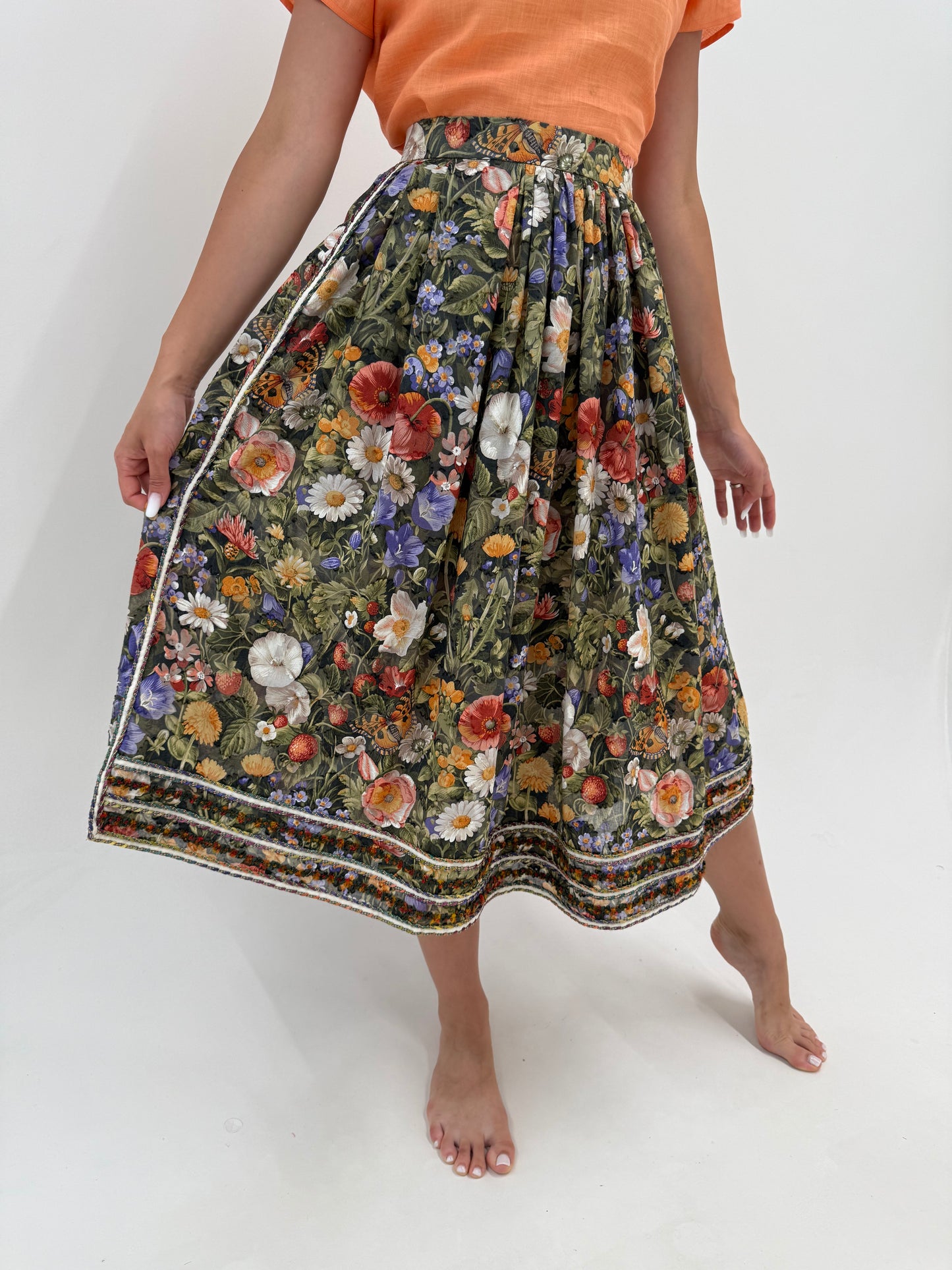 Fustă vintage maxi cu print superb din panza de bumbac premium