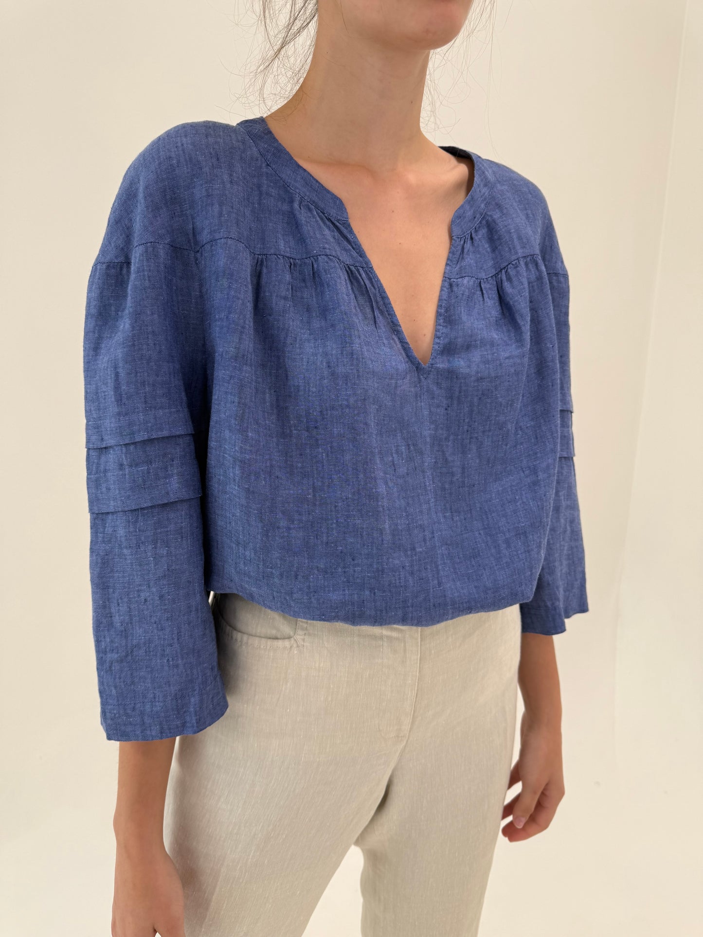 Tunica jeans Blue din in premium în croi lejer