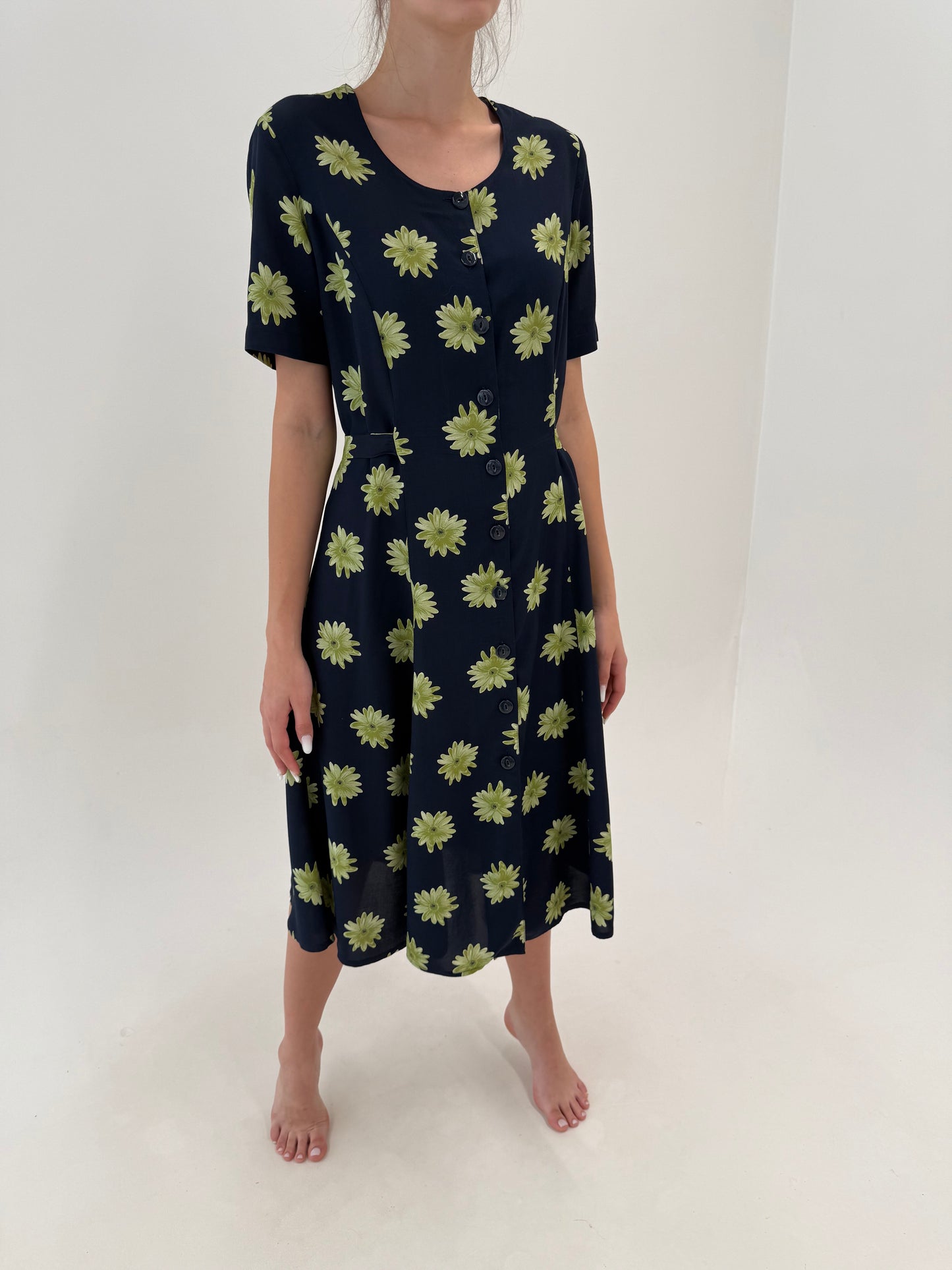 Rochie vintage maxi Navy blue super vaporoasă cu talie reglabilă la spate