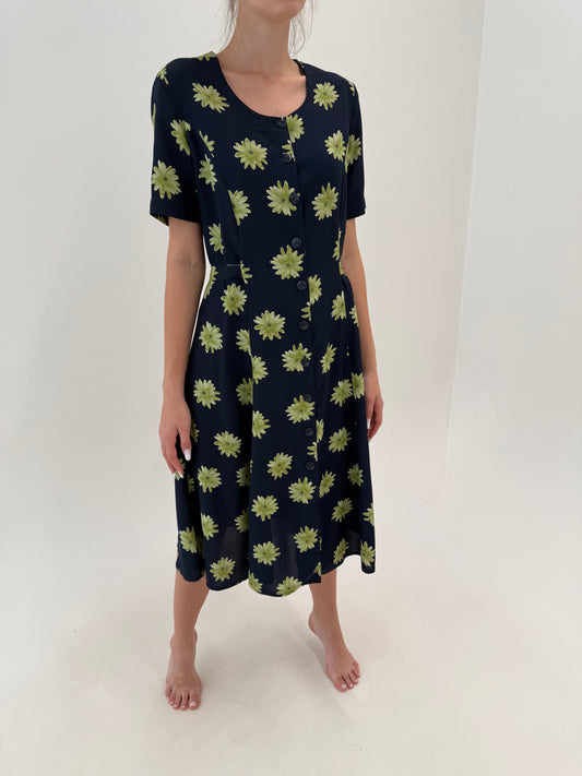 Rochie vintage maxi Navy blue super vaporoasă cu talie reglabilă la spate