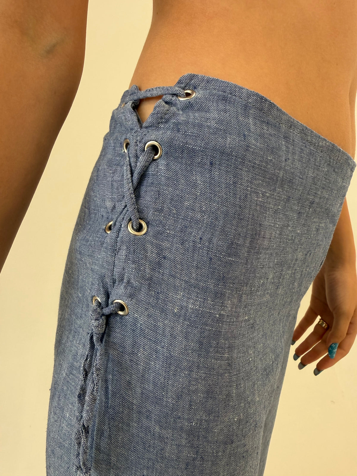 Pantaloni tall din in în croi evazat italiniesti jeans blue
