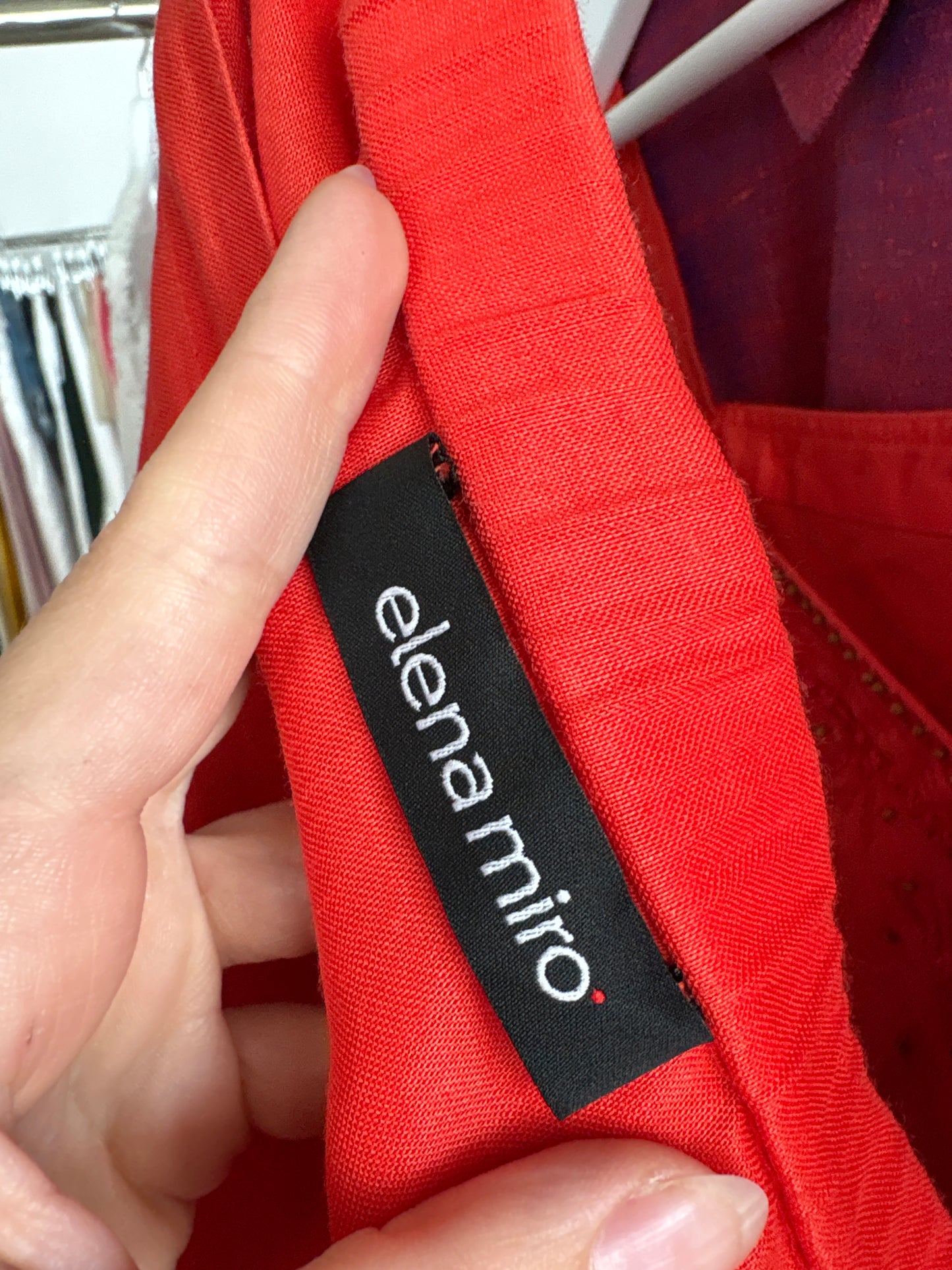 Set luxury de brand plus size Elena Miro vermillion red cu aplicații manuale și broderie din in
