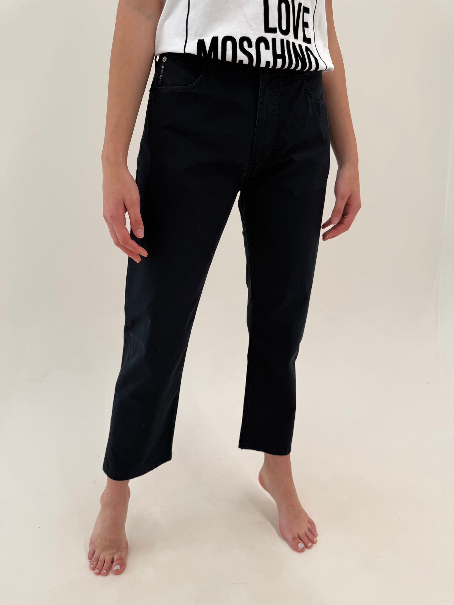 Pantaloni Armani de vară negri din bumbac modelatir straight leg ultra confort