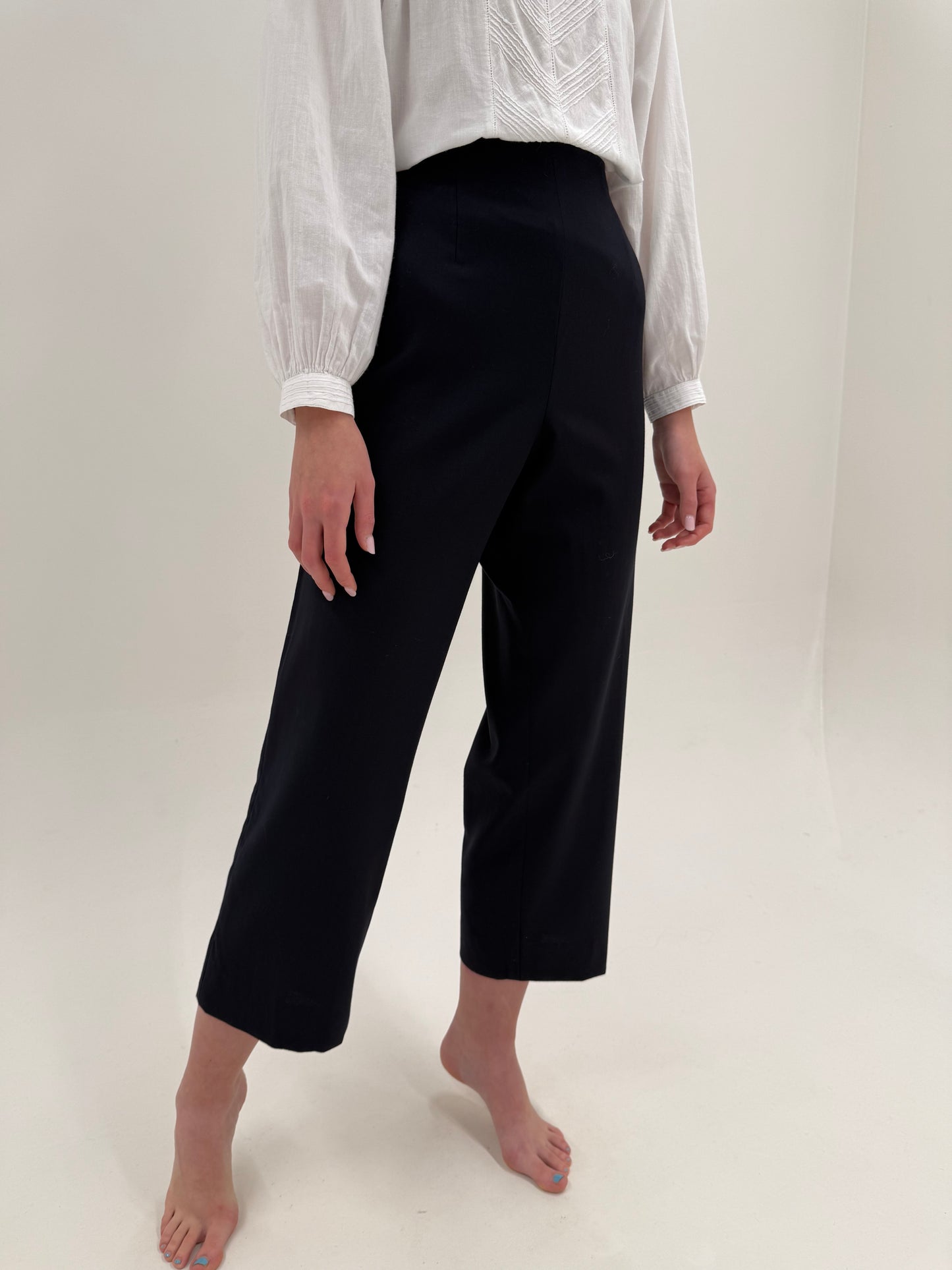 Pantaloni Navy italienești din lana extrafina confort cu talie înaltă