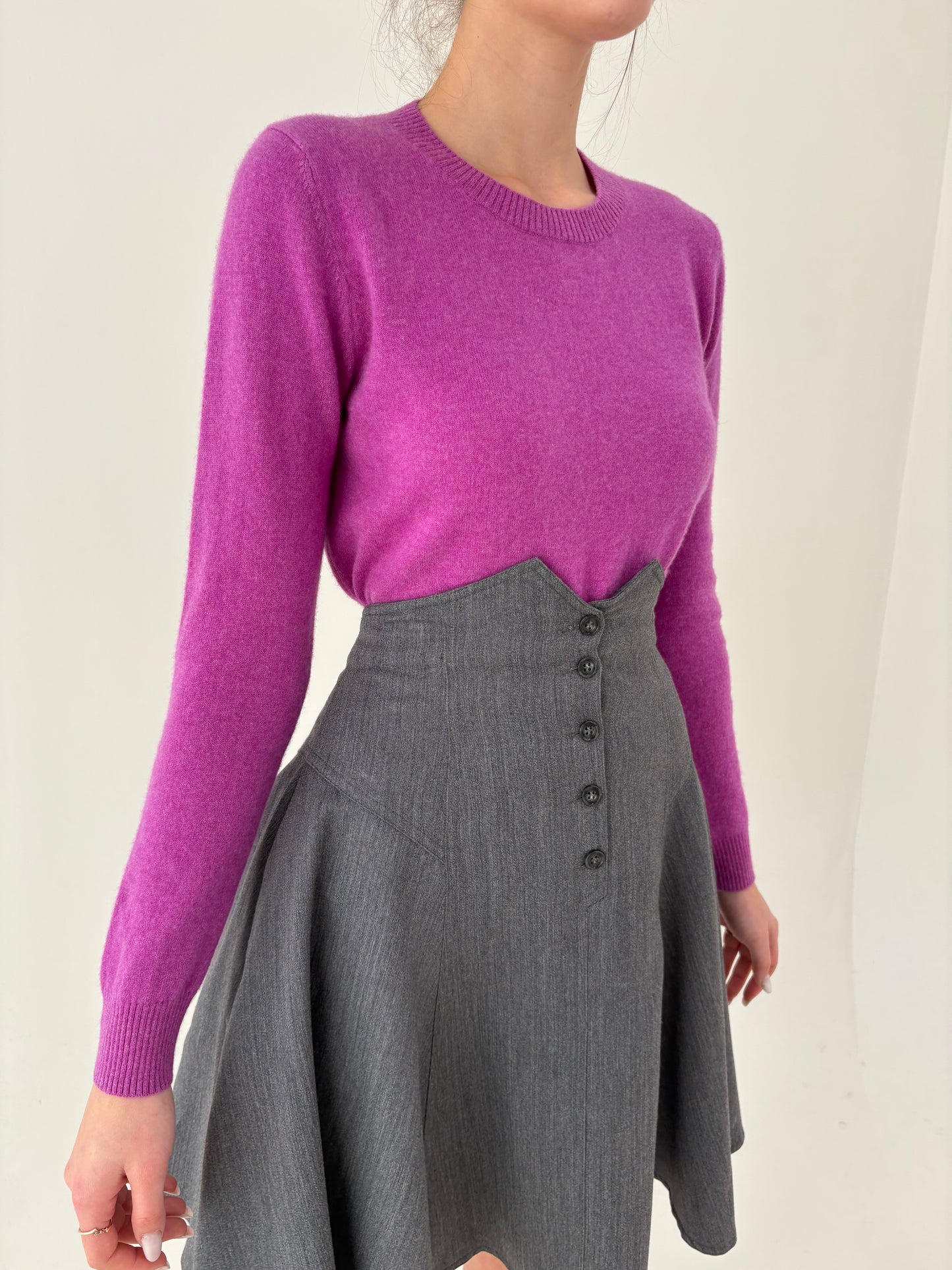 Puloveras din cașmir crew neck roz tare