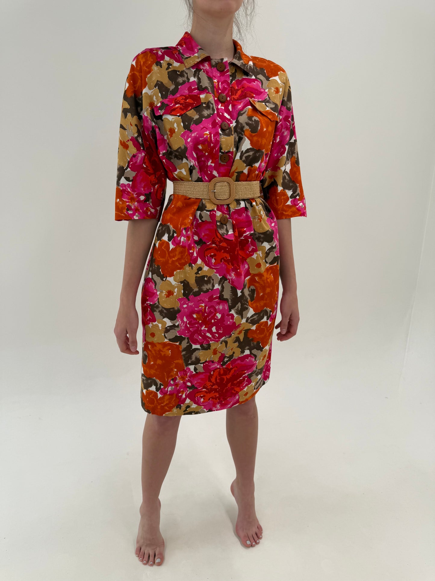 Robe chemise vintage italiană din bumbac premium în culori tari cu buzunare