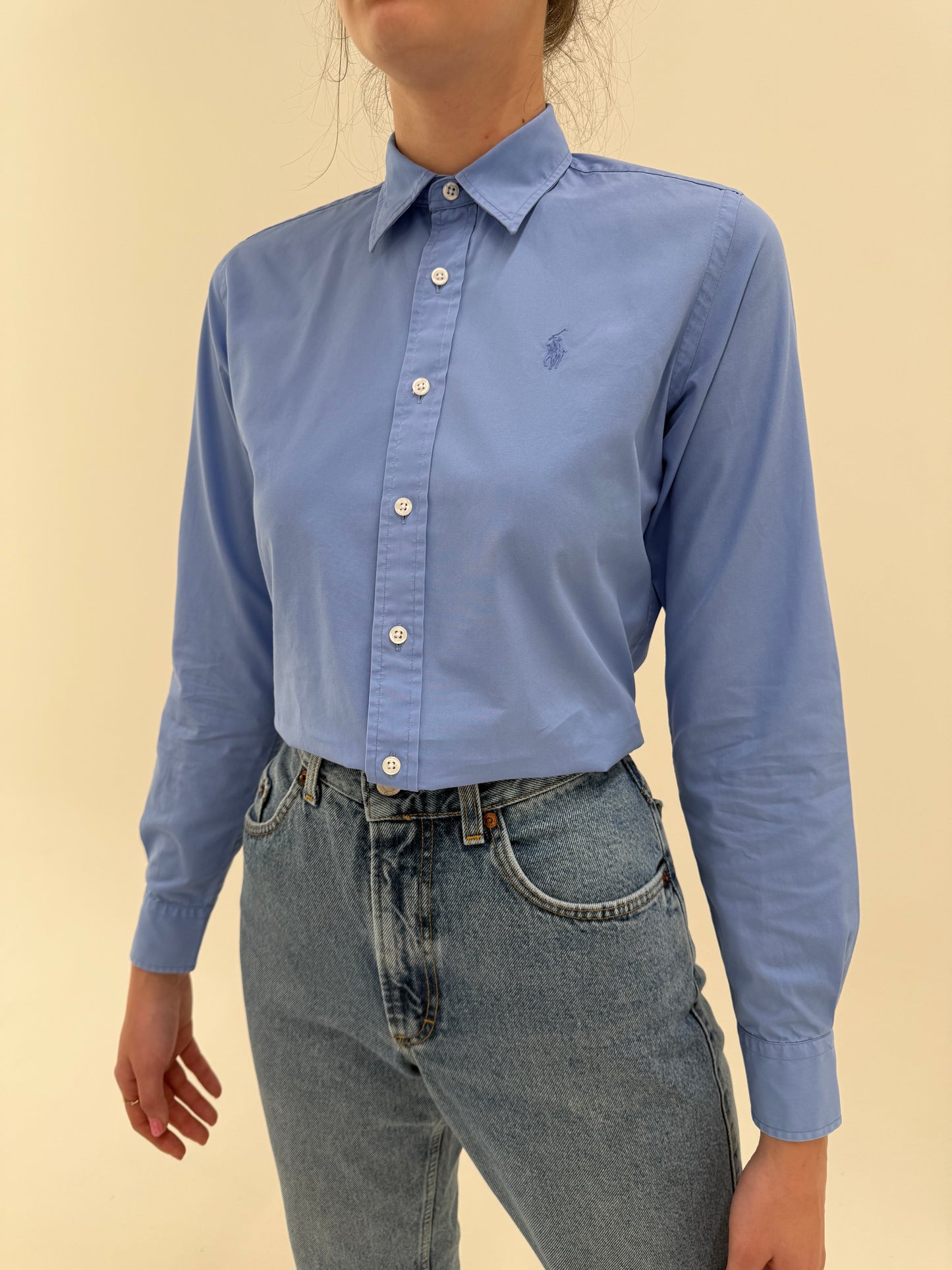 Cămașa baby blue Ralph Lauren baby blue din poplin plin de bumbac