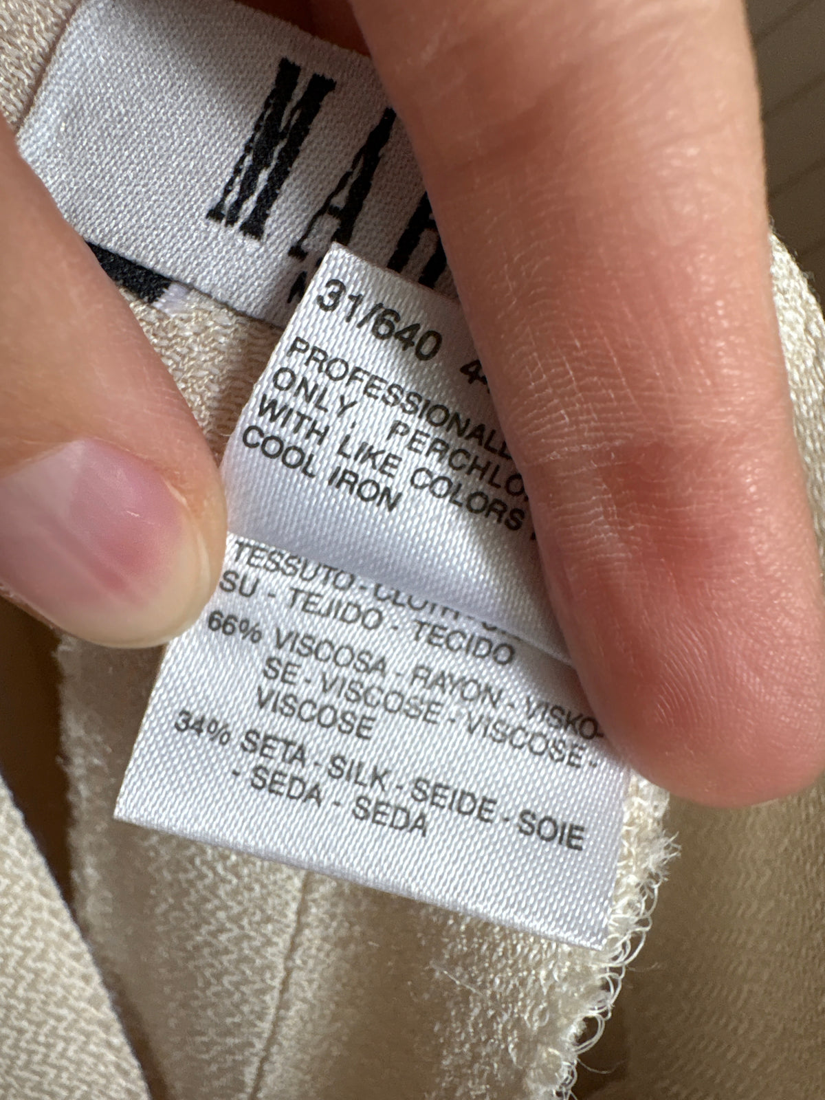 Pantaloni petite Marella by Max Mara light nude din stofita de mătase naturală cu Vascoza