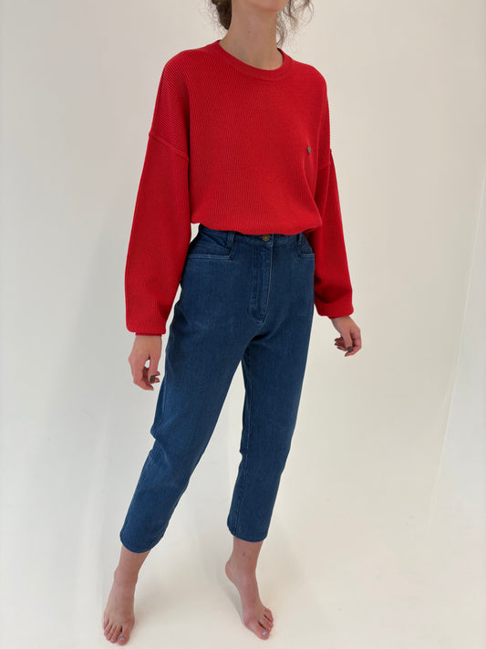 Jeans vintage petite cu talie ultra înaltă classic blue wash modelatori