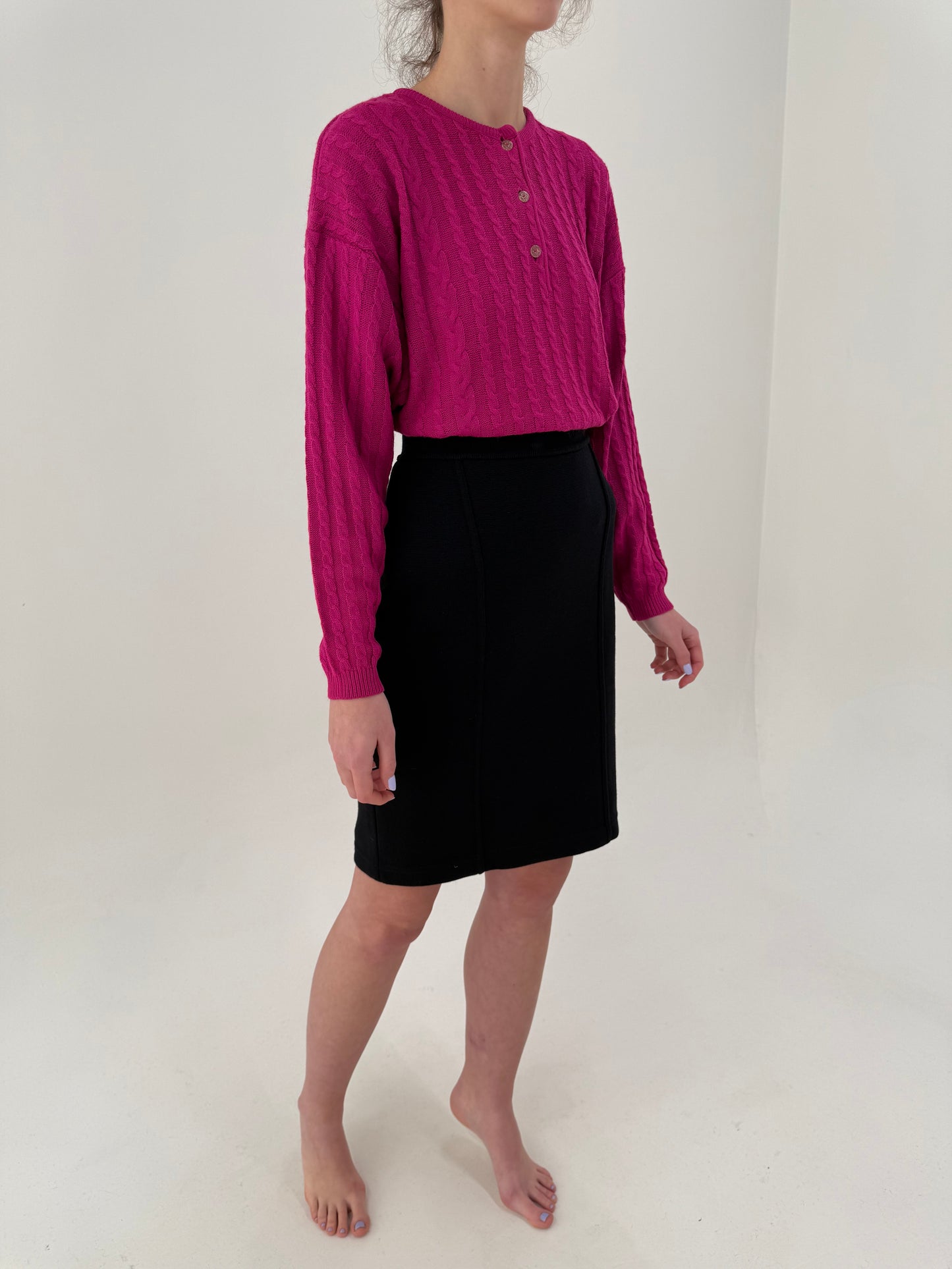 Fustă neagră de brand premium din tricot de lana extrafina merino