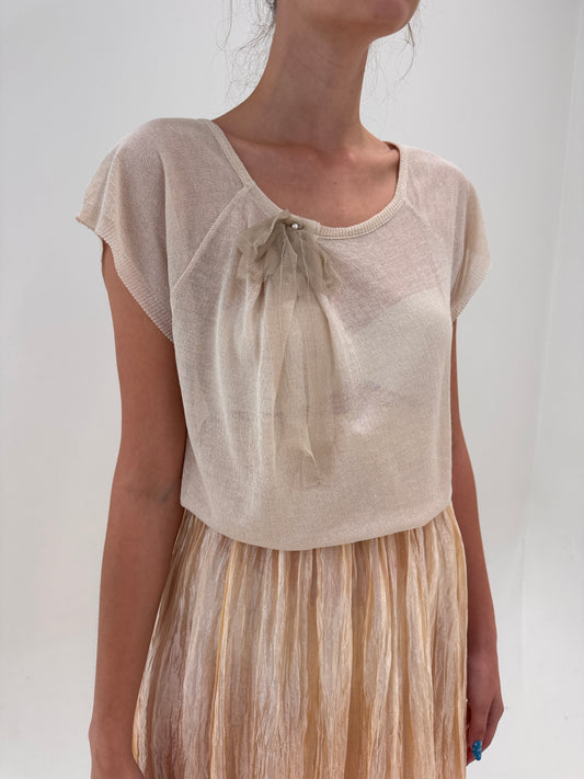 Top italian light nude din jerse de in excepțional în croi drapat