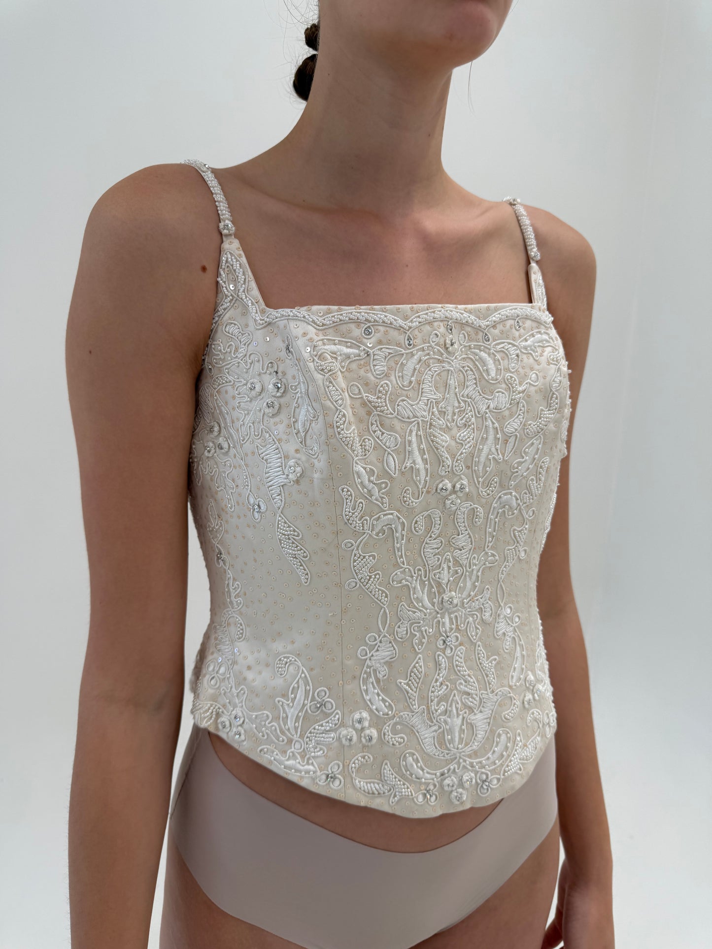 Corset couture italian cu lucrătură manuală excepțională broderie și aplicații