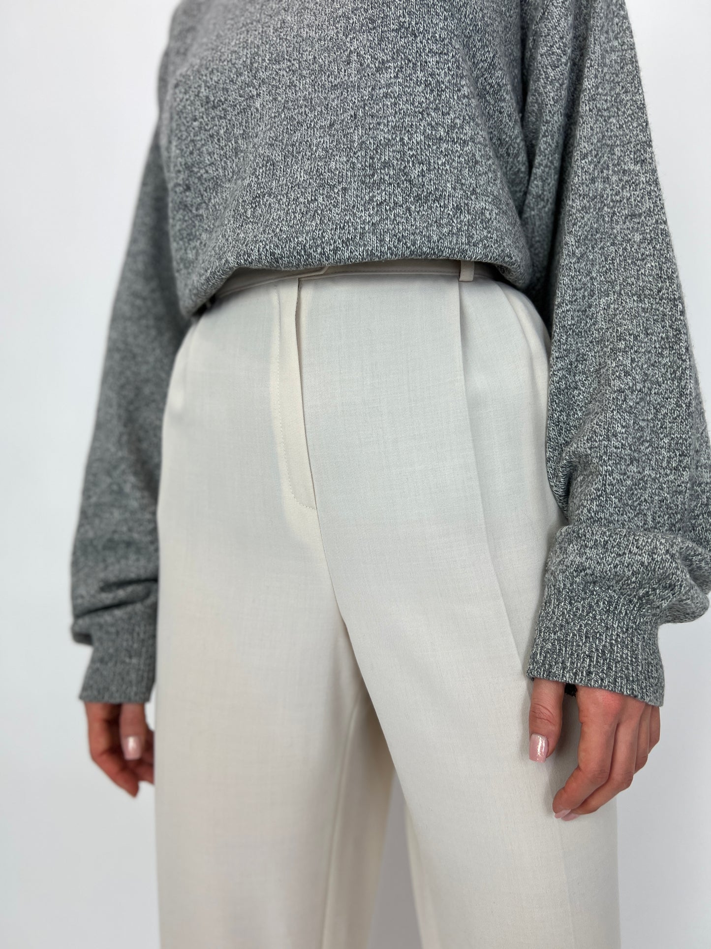 Pantaloni talie elastică off white stofă de primăvară