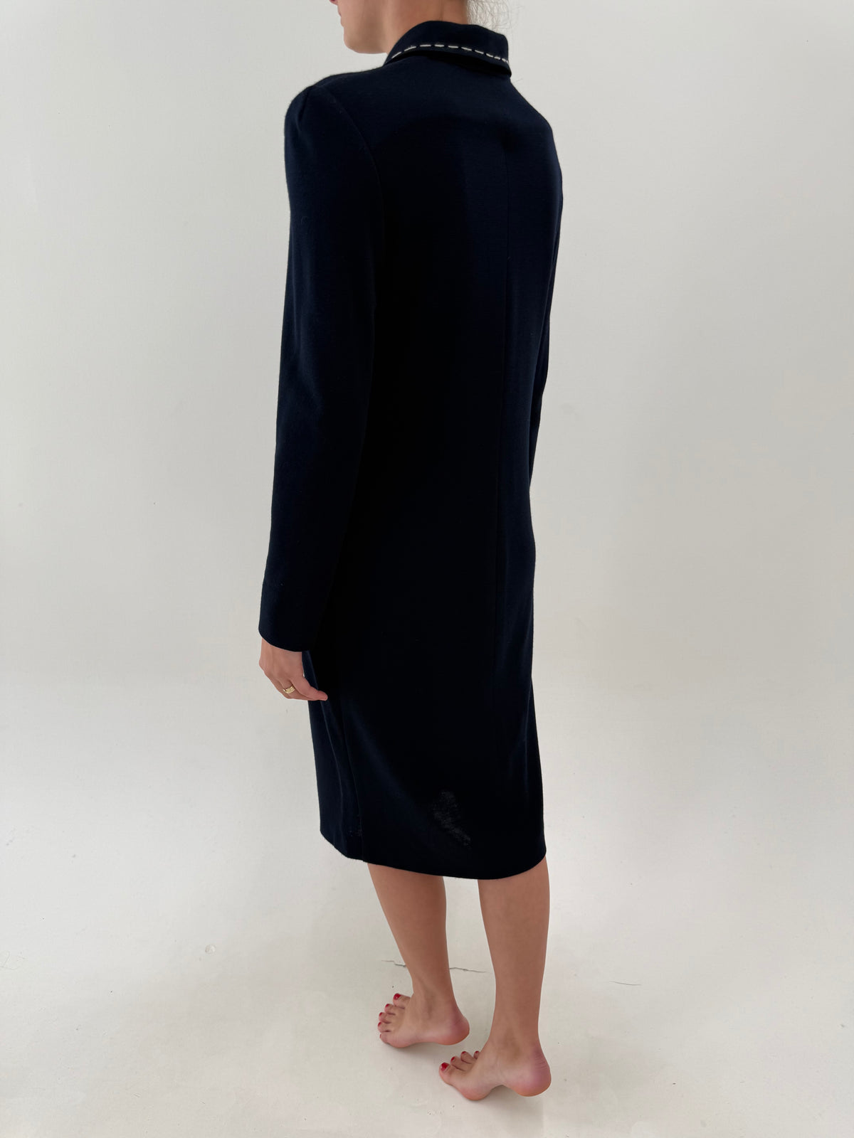 Rochie din tricot de lana extrafina midi cu cusături decorative