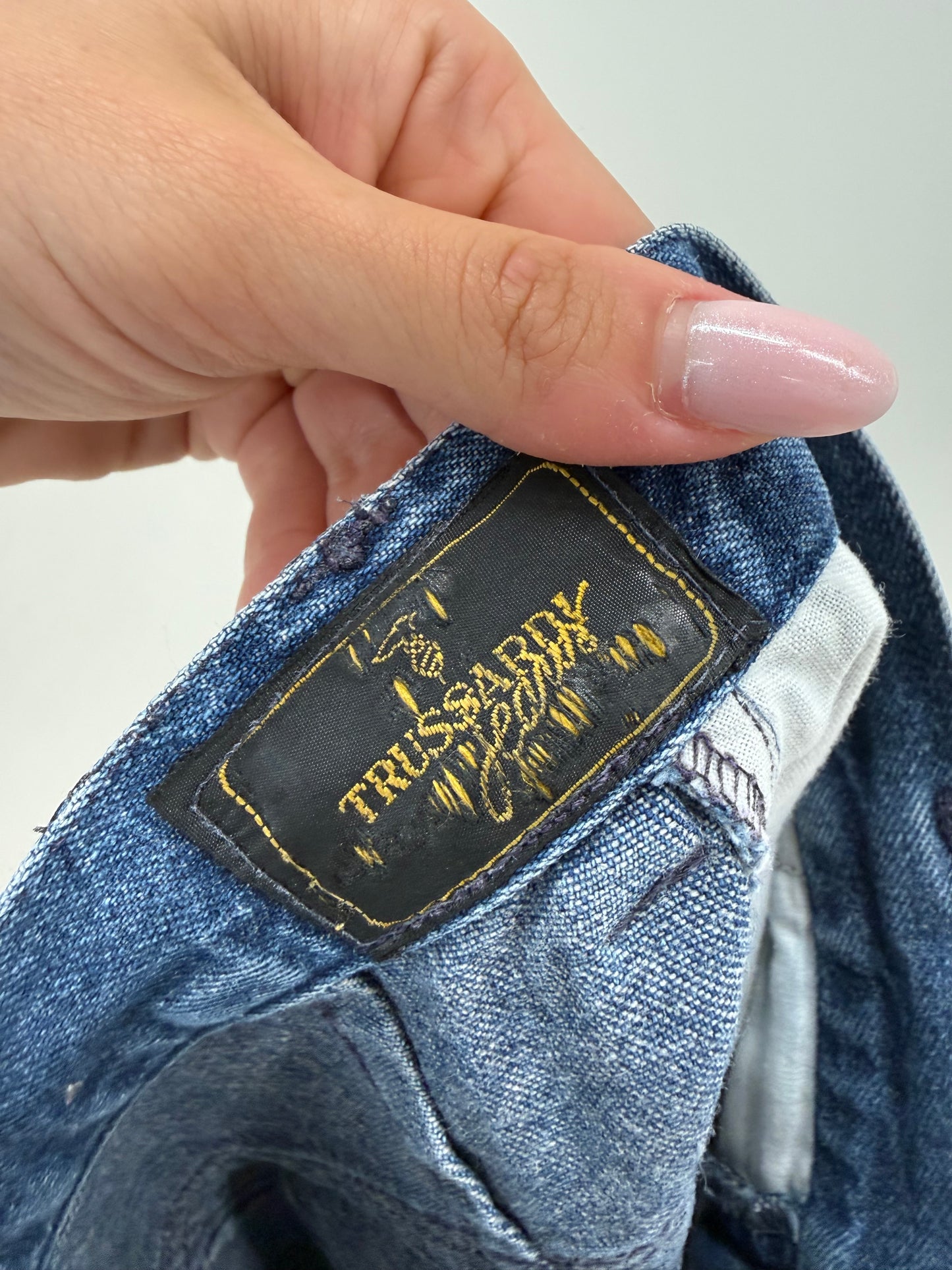 Fustă vintage luxury Trussardi din jeans moale de vară cu talie ultra înaltă