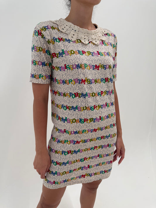 Rochie vintage Missoni cu influențe casual cu guler macrame din bumbac