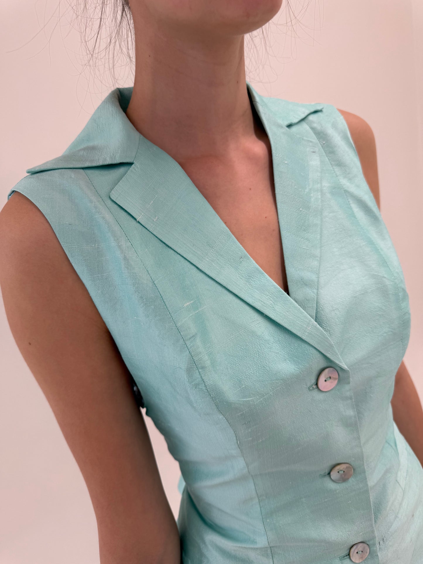 Deux piece din mătase naturală dupioni mint green super feminin