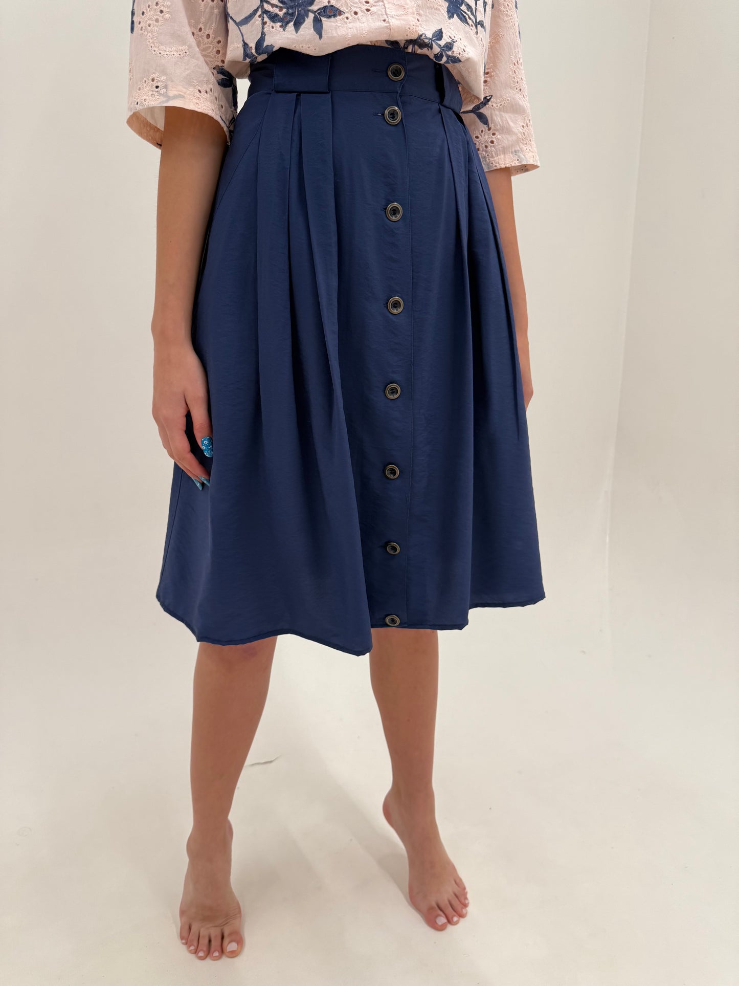 Fustă din canvas moale Navy blue cu talie ultra înaltă și buzunare în croi amplu