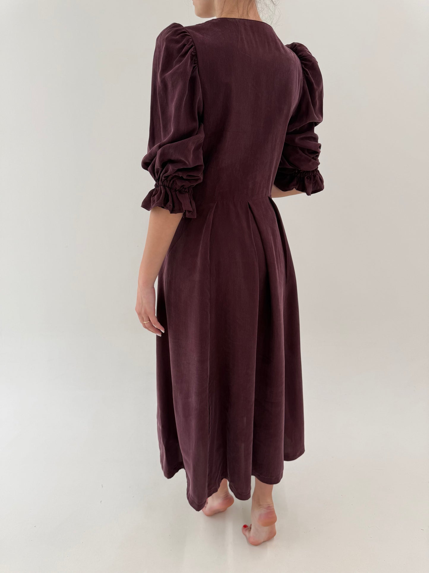 Rochie vintage plum din bumbac excepțional cu corsaj