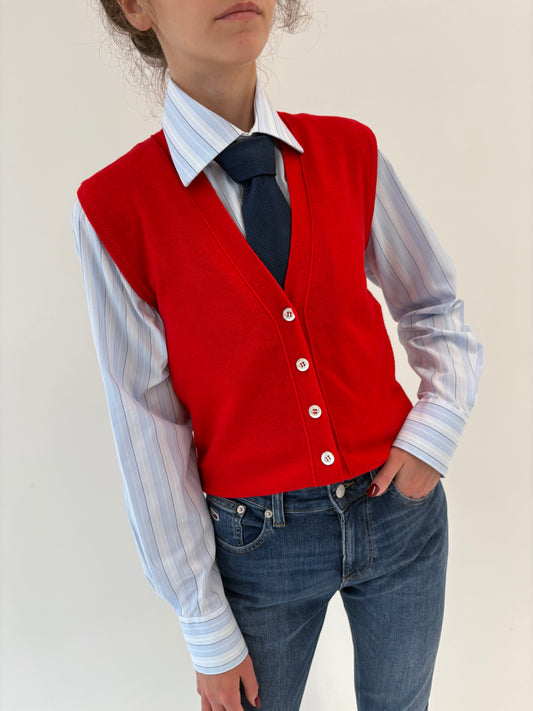 Vestă/ top cherry red vintage italiană din lana extrafina