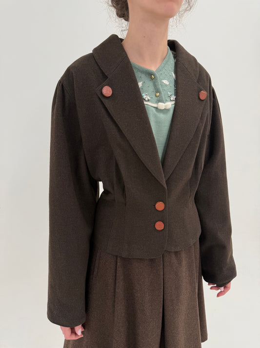 Sacou vintage din lana groasă cambrat chocolate brown