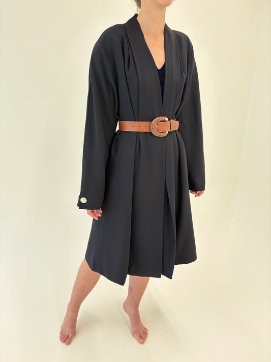 Pardesiu vintage în stil Balenciaga din lana extrafina Navy blue