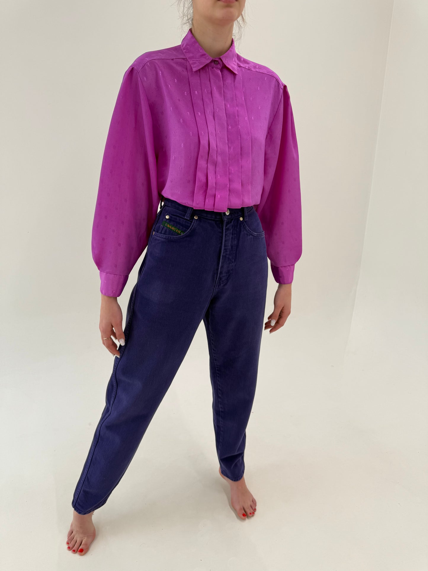 Jeans vintage premium tall mom fit purple cu talie ultra înaltă