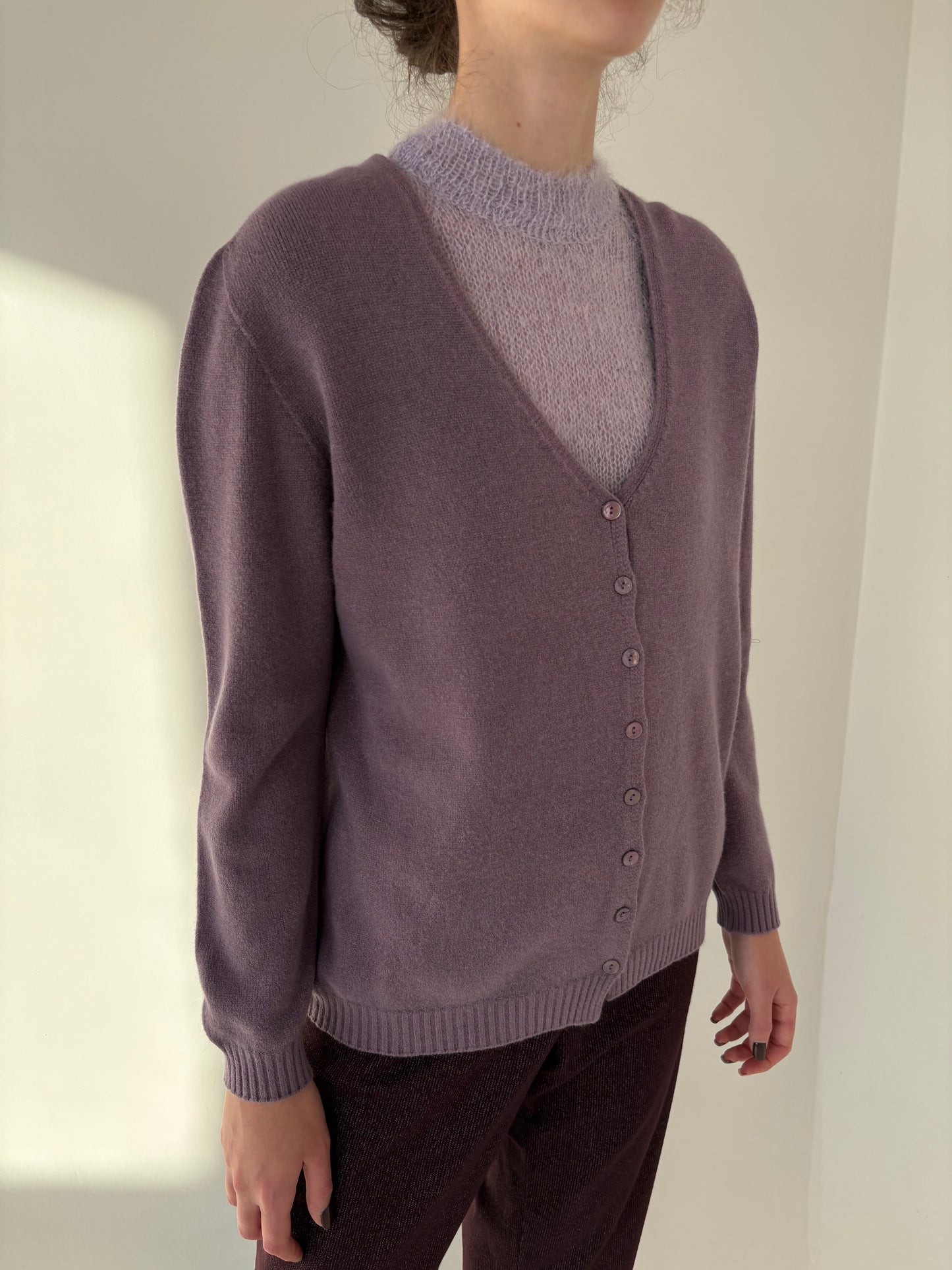 Cardigan dusty lavender din lana extrafina