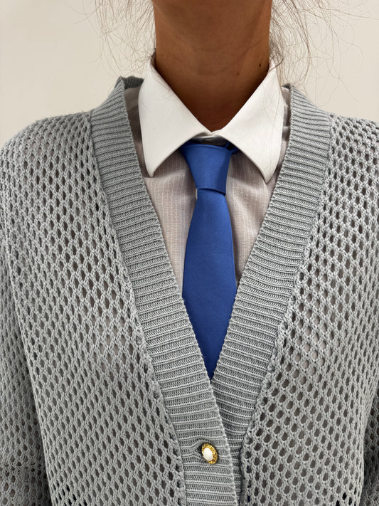 Cravata Joop din mătase naturală jacquard albastru cu silver gray