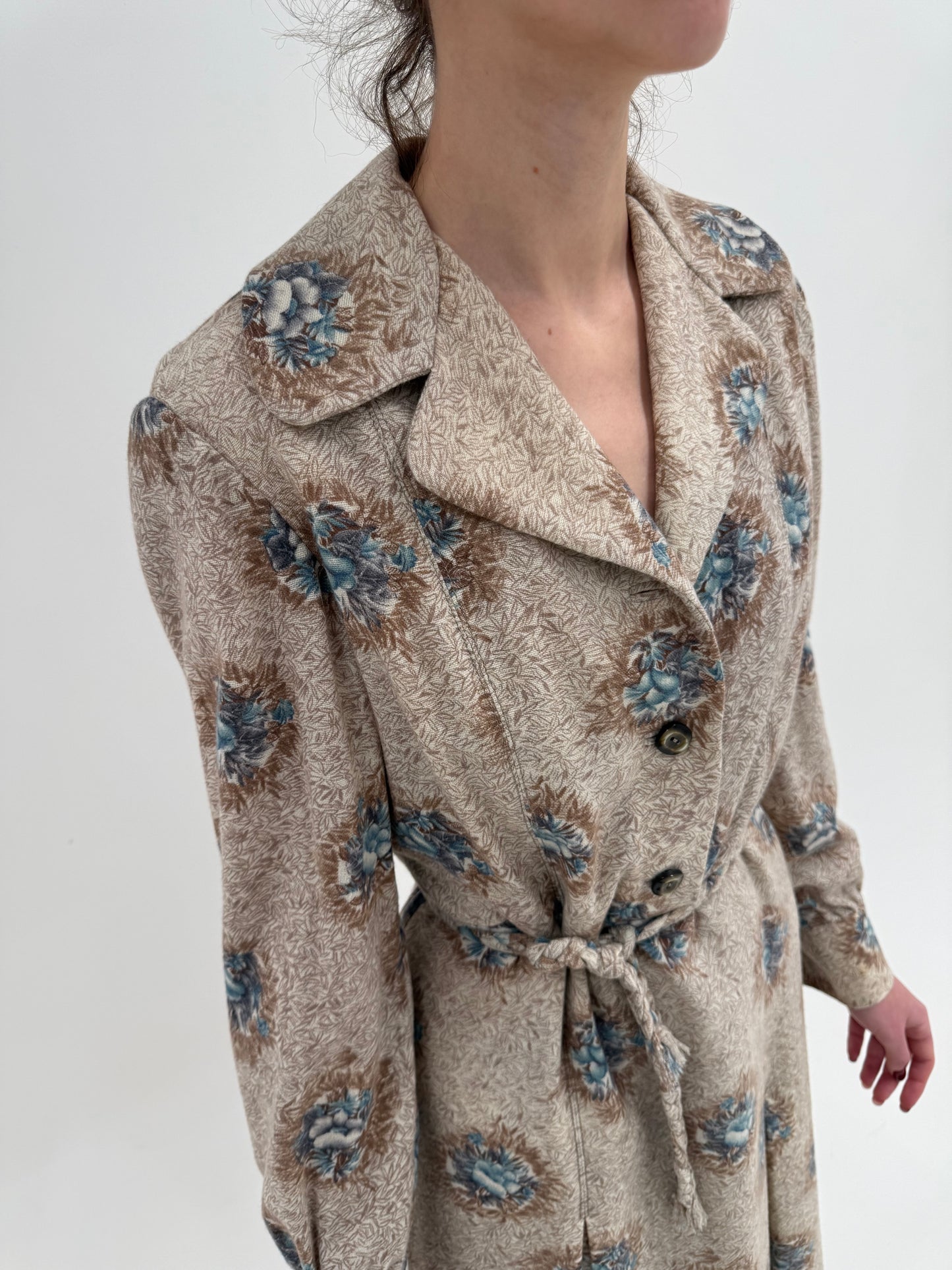 Shirt dress old vintage anii 70 din lana plină extrafina cu talie marcată