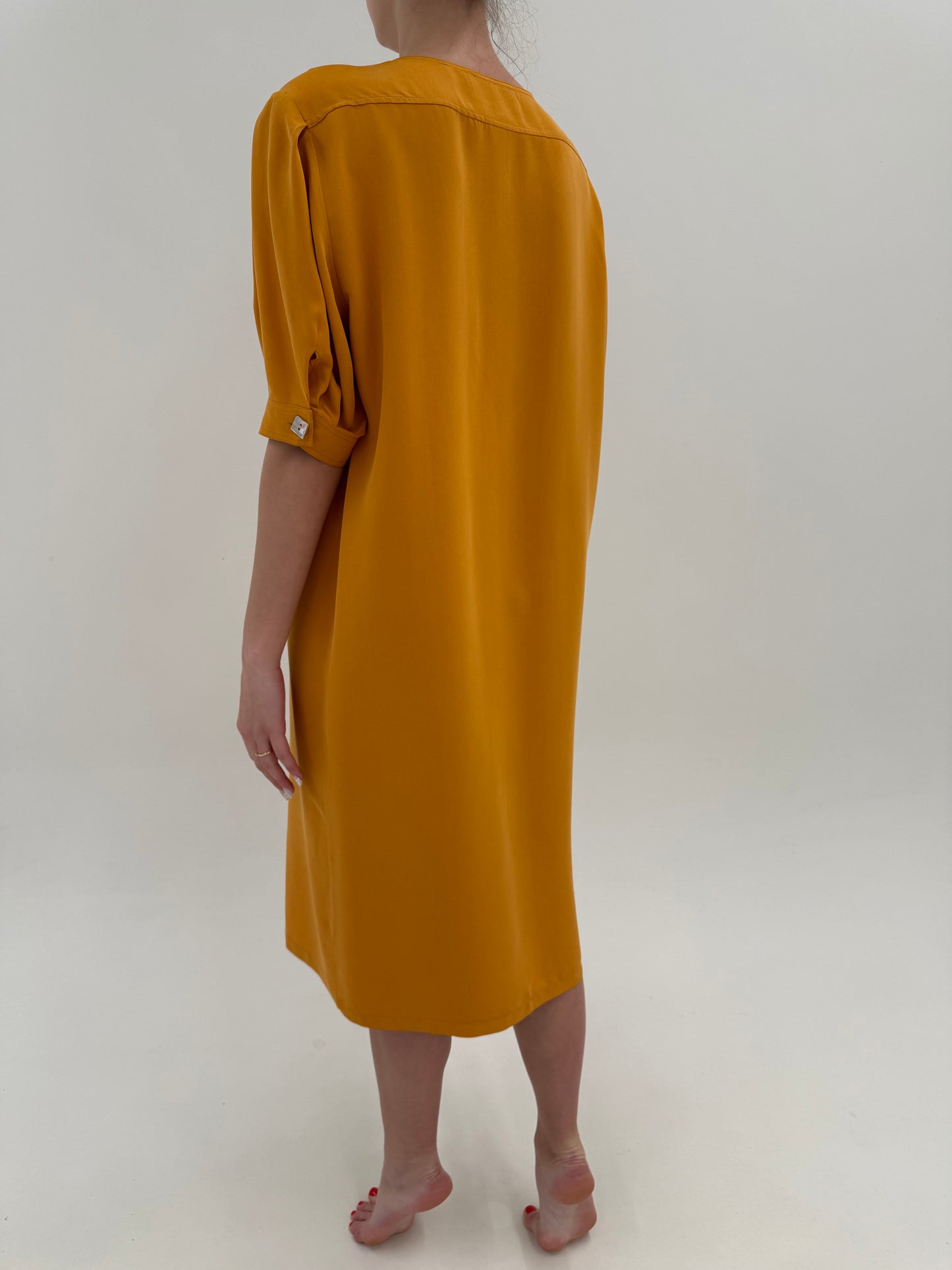 Rochie italiană saffron yellow din mătase naturală și vascoza