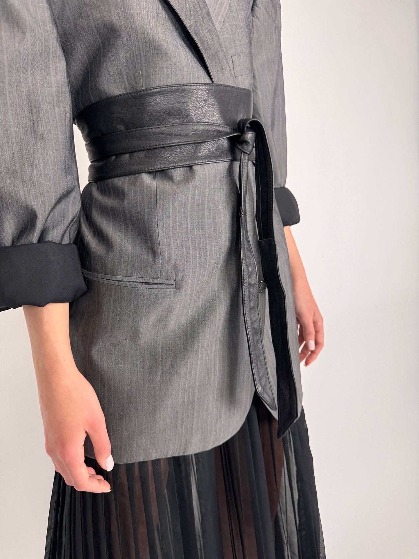 Sacou silver gray din mătase naturală
