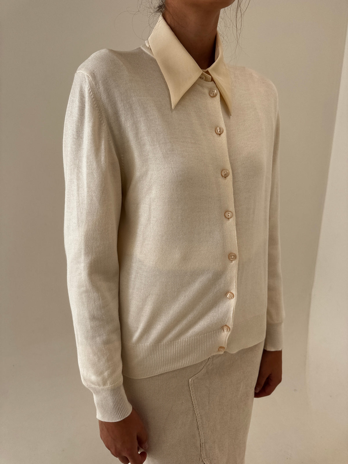 Cardigan butter white italian clasic din mix de lana extrafina tall