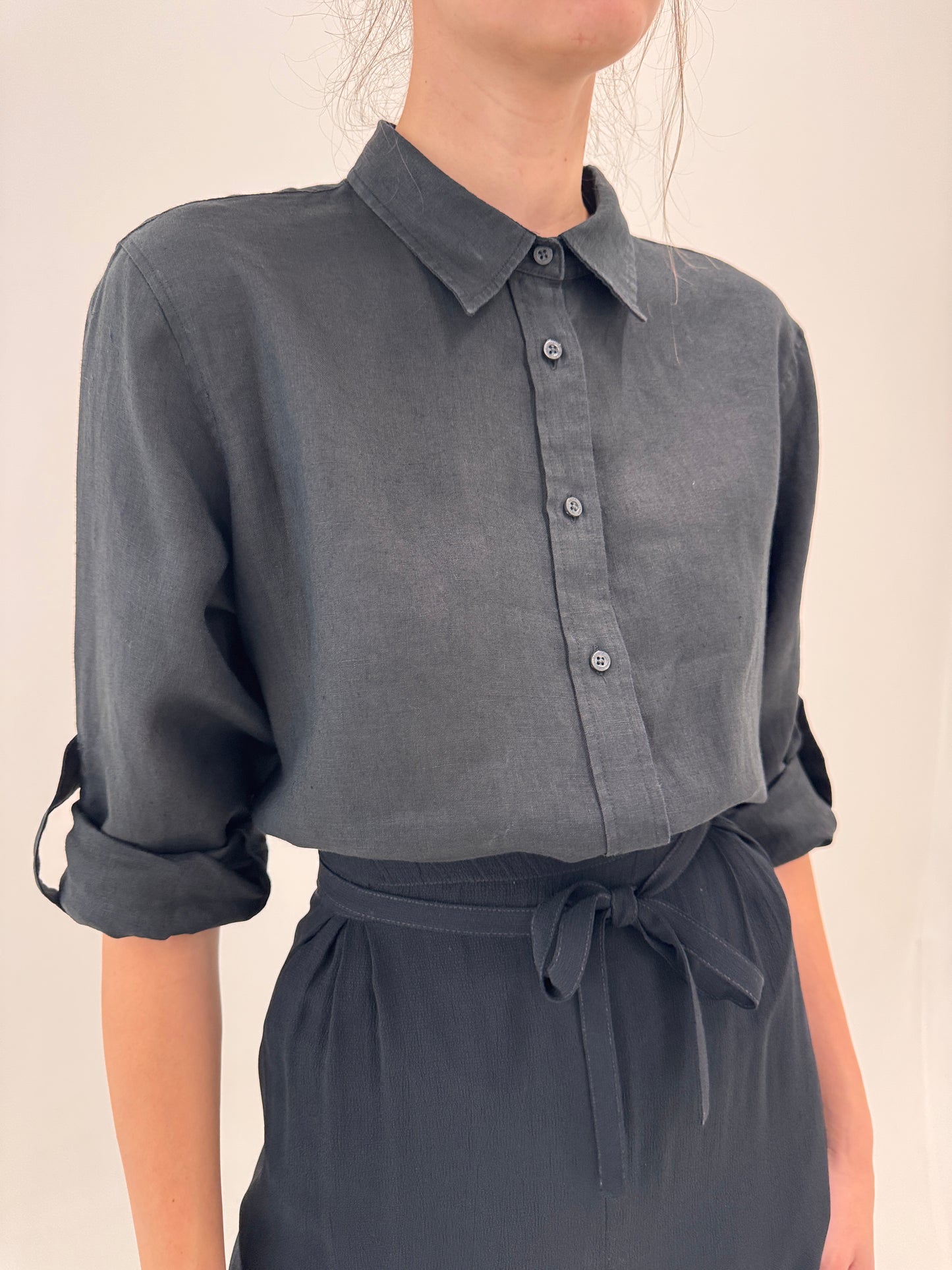 Cămașa Ralph Lauren din în charcoal gray cu mânecă reglabilă în croi oversized