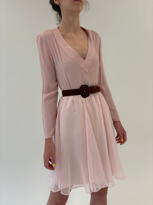 Fustă powder pink din voal cu talie ultra înaltă marcată elastică