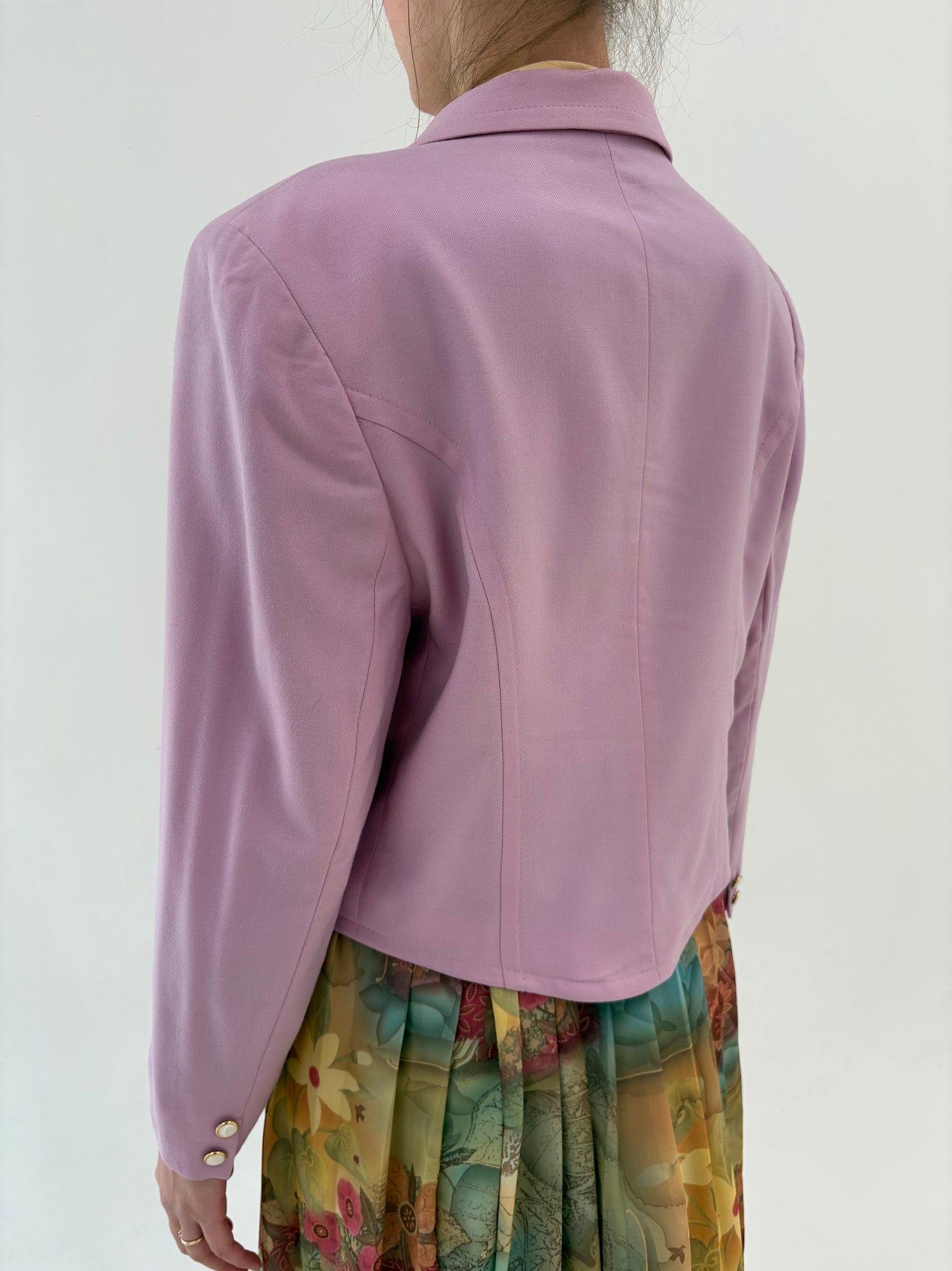 Sacou lavender pink vintage cu închidere dublă din stofita lightweight