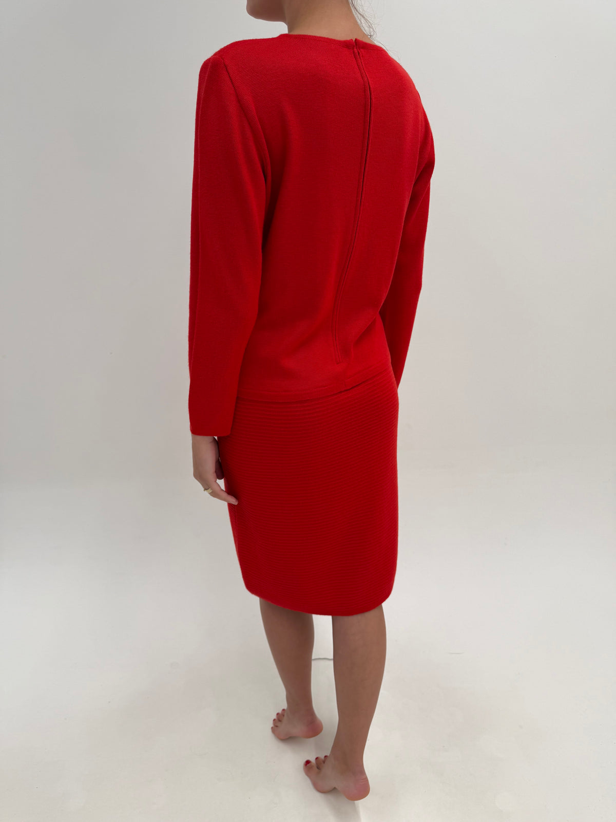 Rochie vintage cherry red din tricot excepțional de lana cu cașmir