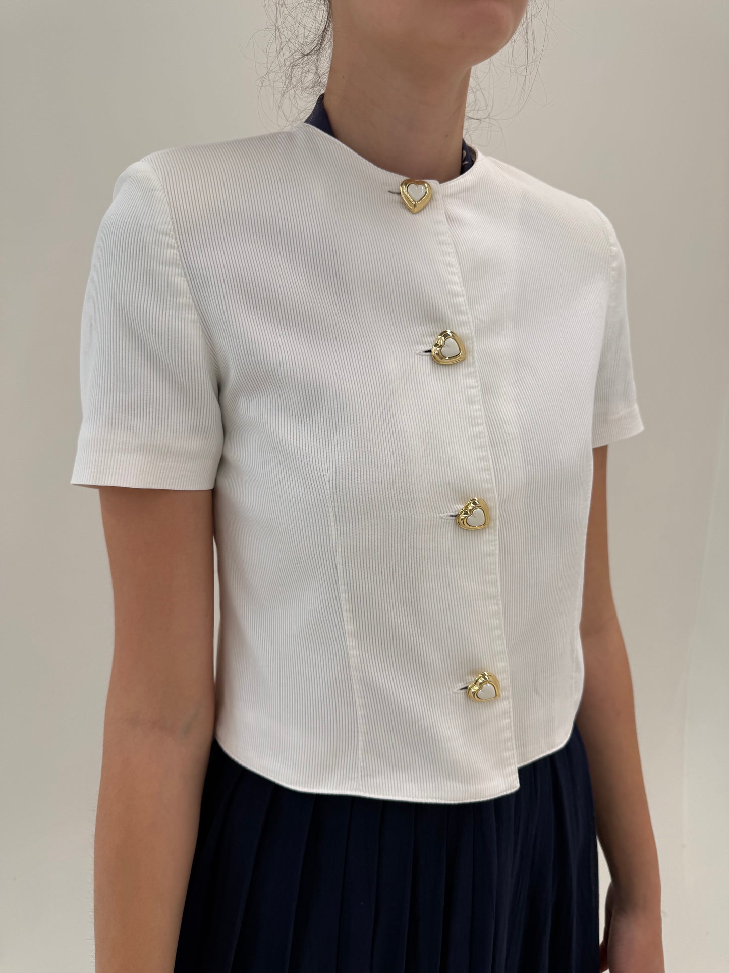 Sacou vintage în stil Moschino din faille de bumbac cu nasturi bijuterie