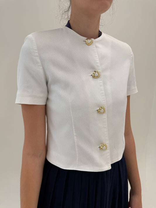 Sacou vintage în stil Moschino din faille de bumbac cu nasturi bijuterie