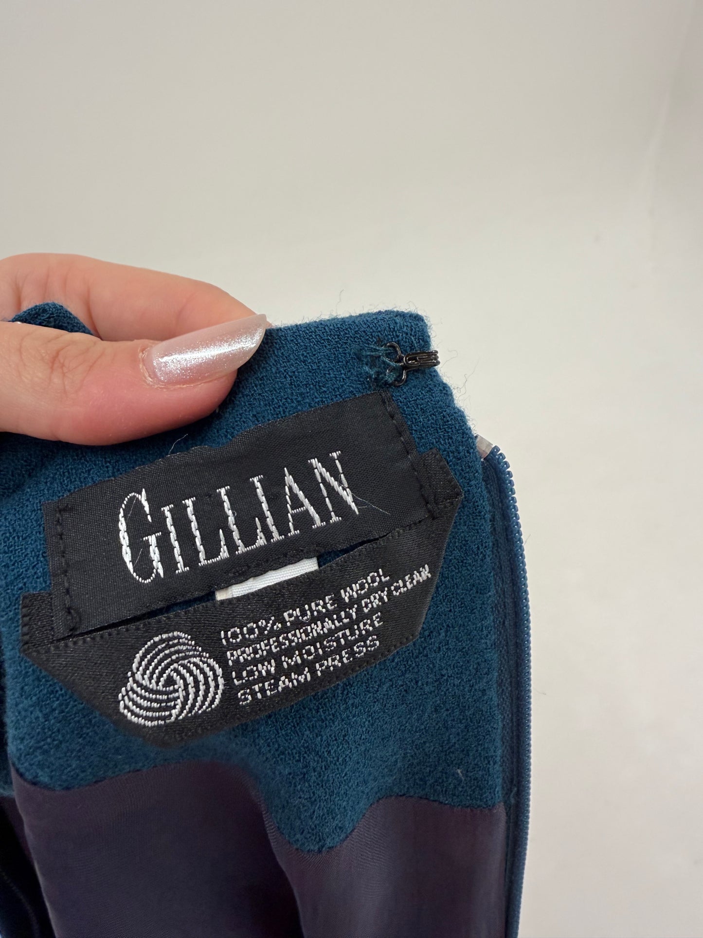 Rochie vintage italiană dark teal cu talie marcată din lana extrafina certificată