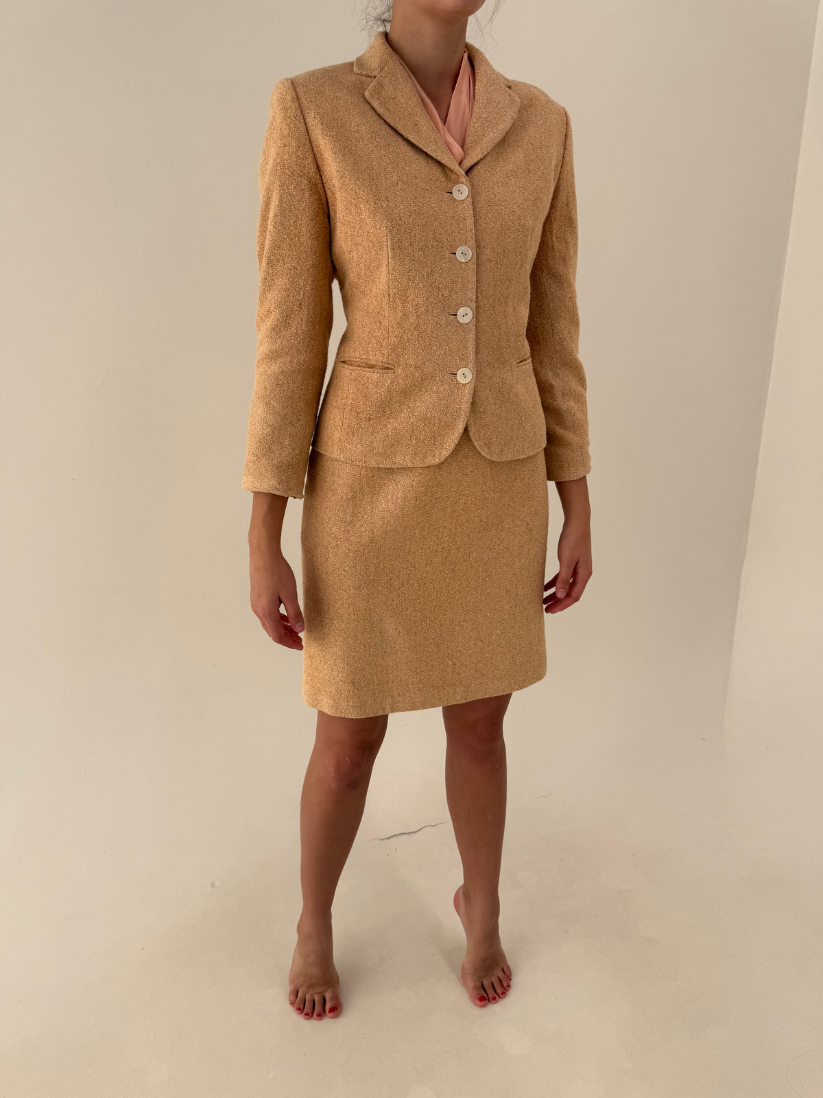 Deux piece vintage luxury din tweed Donegal 100% mătase naturală